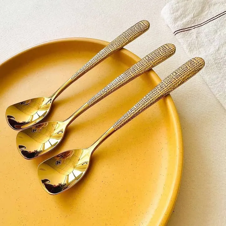 Elegant Hammered Square Head Spoon 304 Stainless Steel Coffee Spoon