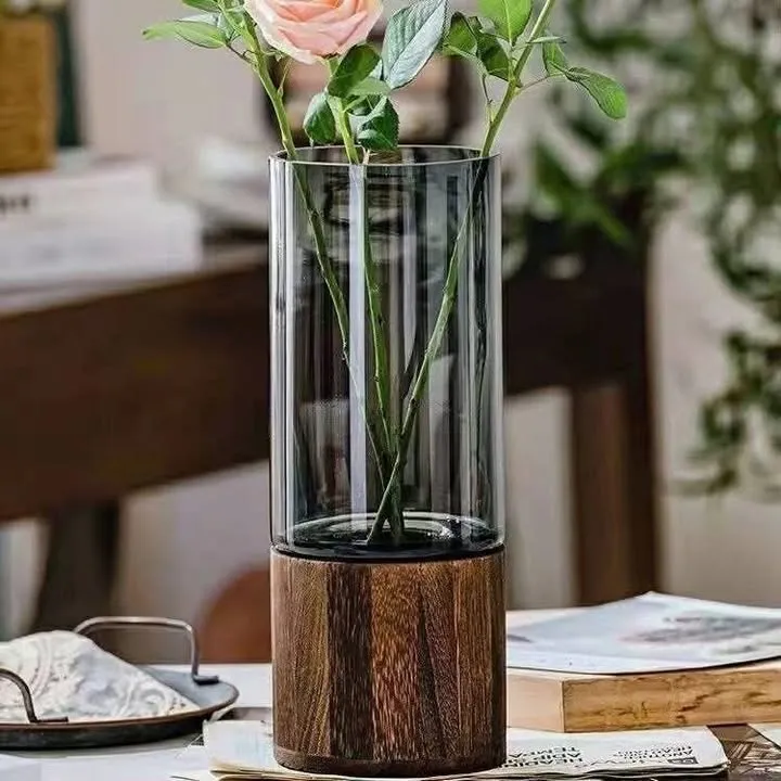 Glass & wood flower vase