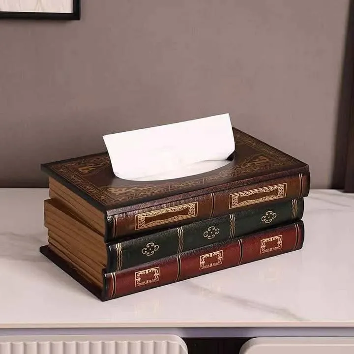 Old Book European Style Retro Wooden Tissue Box Household Living Room Restaurant Cafe Simple Simulation Book