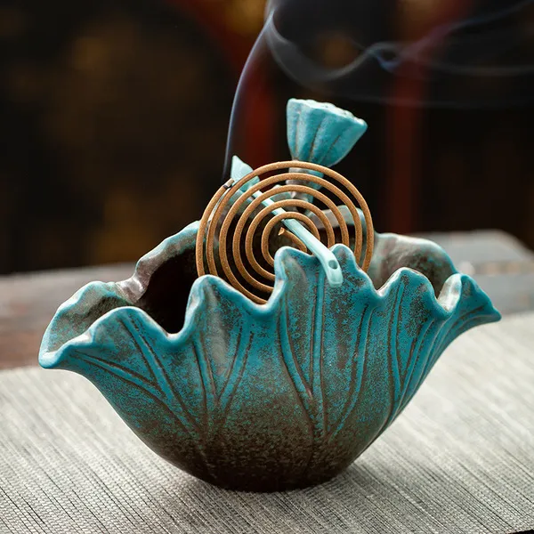 Lotus leaf lotus incense burner-kiln turns green