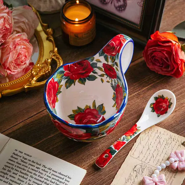 Rose flower-cup and spoon 2-piece set