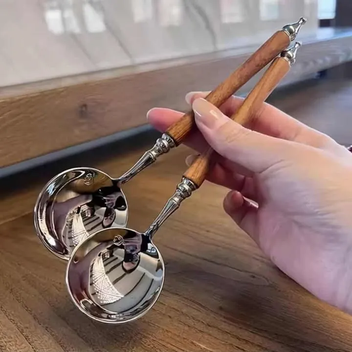 2 Pcs wooden handle spoon