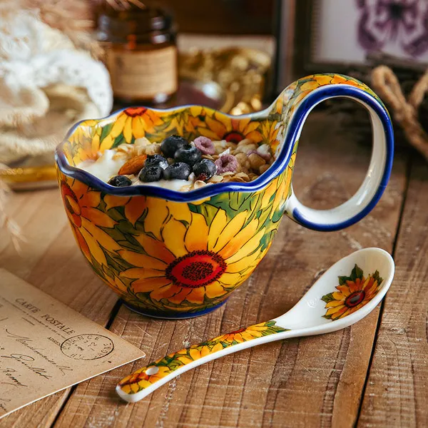 Sunflower cup and spoon two-piece set