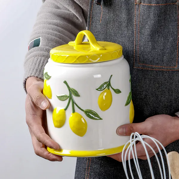 Omk Embossed Lemon Ceramic Sealed Jar