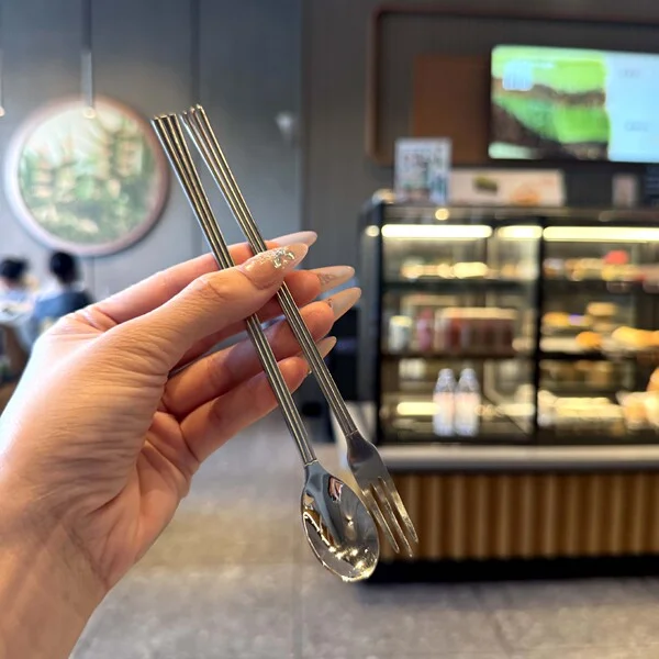 2 pcs 304 Stainless Steel Mixing Spoon, High-Quality Dessert Spoon, Household Three-Pronged Fruit Fork, Long-Handled Coffee Spoon