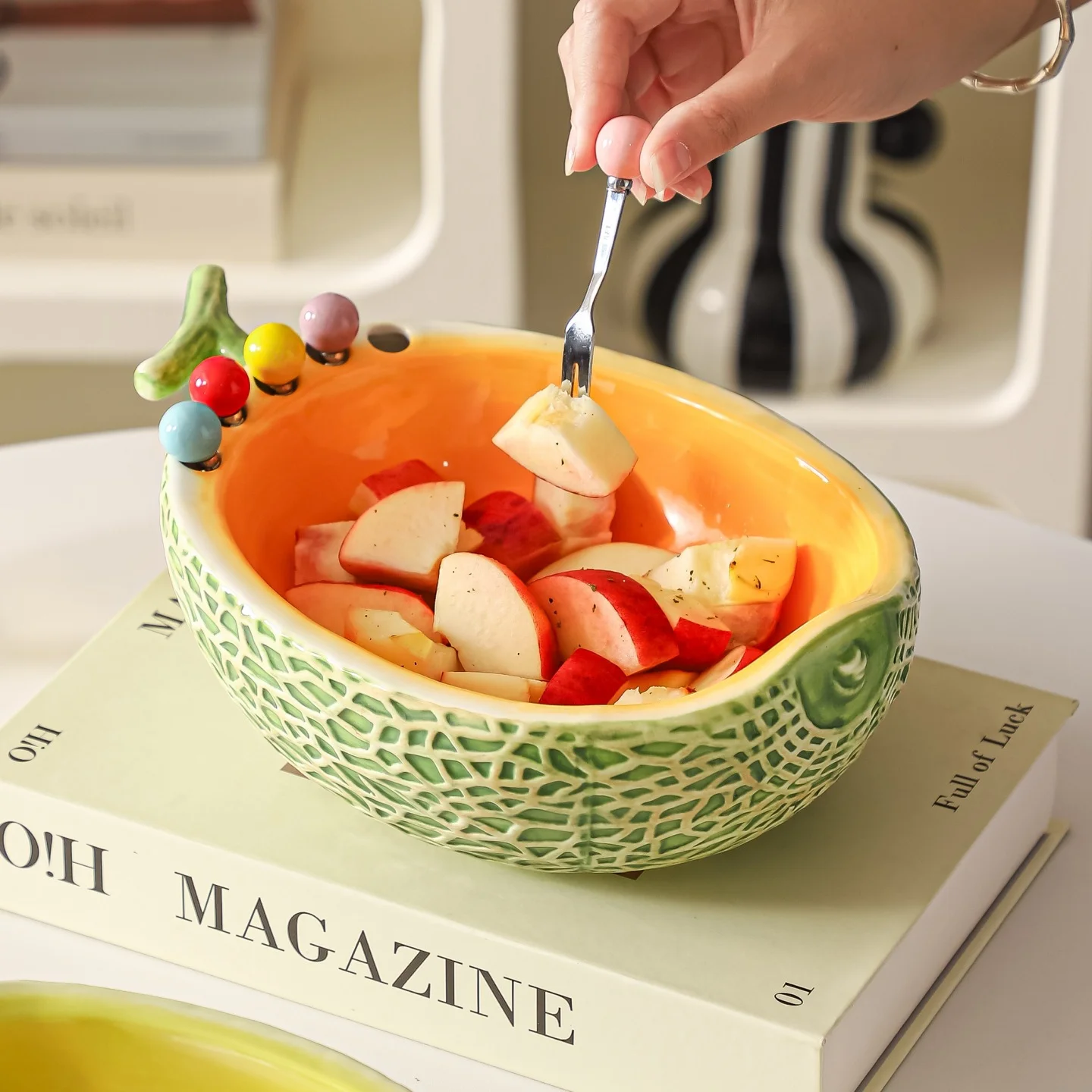 Orange - Hami Melon Ceramic Fruit Plate +304 Stainless Steel