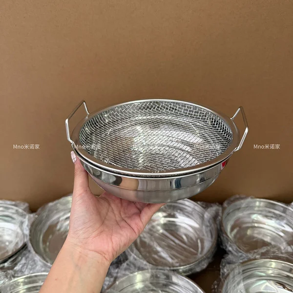 Korean Household Oil Filter Tray Kitchen 304 Stainless Steel Oil Drain Tray Oil Drain Rack Fried Food Plate Oil Drain Tray; Food grade 304 steel drain net + plate [20cm]