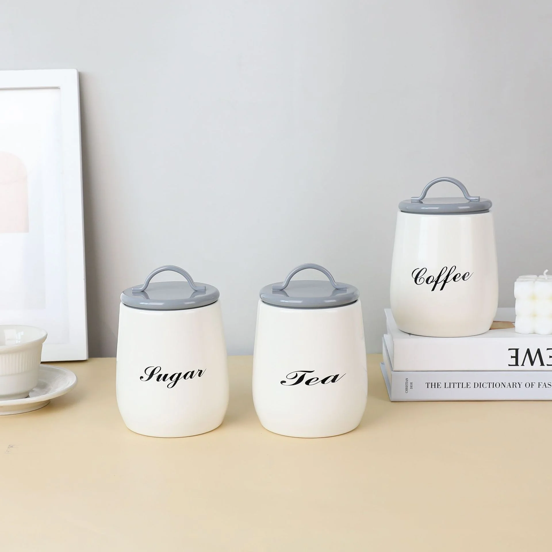 Cross-Border Nordic Home Kitchen Storage Jar Coffee Bean Storage Jar with Wooden Lid Ceramic Sealed Jar Tea Jar Wholesale