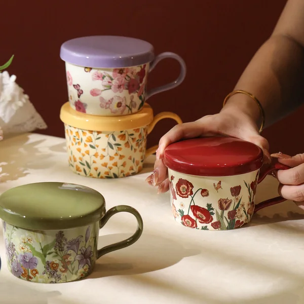 Ceramic Cup with Good Appearance for Home Drinking Water Office Mug with Lid for Girls Large Capacity Birthday Gift