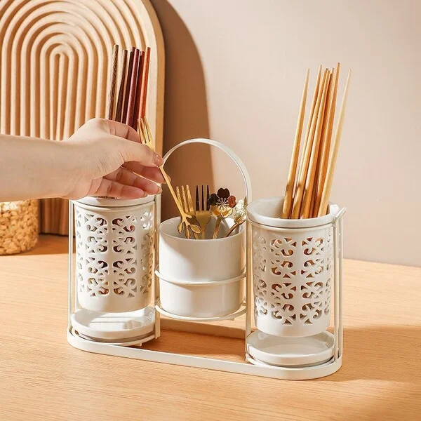 Sunflower double chopstick holder + storage tube + iron shelf
