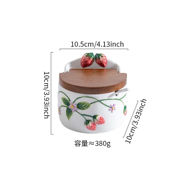 Hand-painted embossed small seasoning jar (with white spoon)