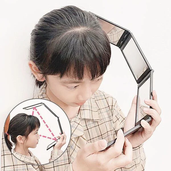 Four mirrors can see the back of the head Foldable portable makeup mirror Carry-on rearview mirror