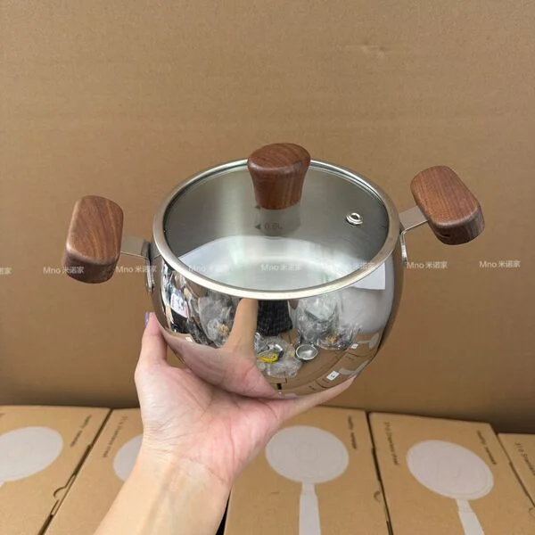 316 Stainless Steel Food Grade Thick Walnut Double Handle Small Milk Pot Baby Food Supplementary Pot