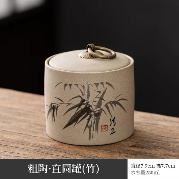 Tea can-stone pottery straight can-bamboo