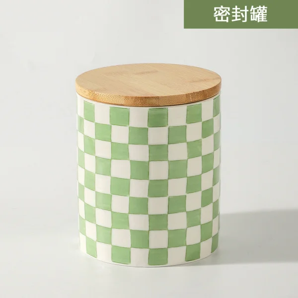 Storage jar - hand-painted checkered pattern - green (18 per box)