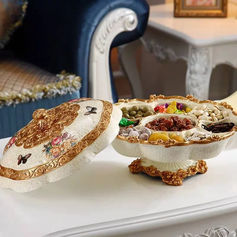 Pearlescent powder nine-compartment large lid dried fruit plate cannot be rotated