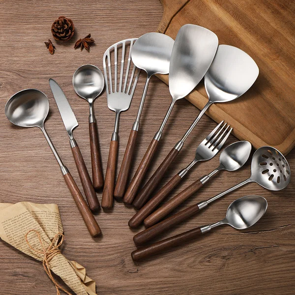 304 Stainless Steel Knife, Fork, and Spoon Set, High-Quality Western-Style Tableware, Household Frying Spatula, Soup Spoon, Small Cooking Spatula