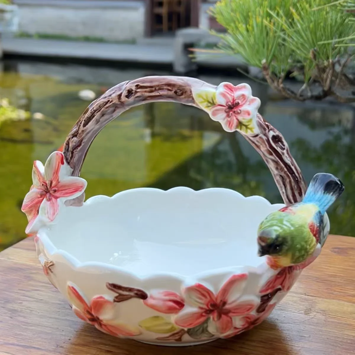 Pink flower & bird bowl