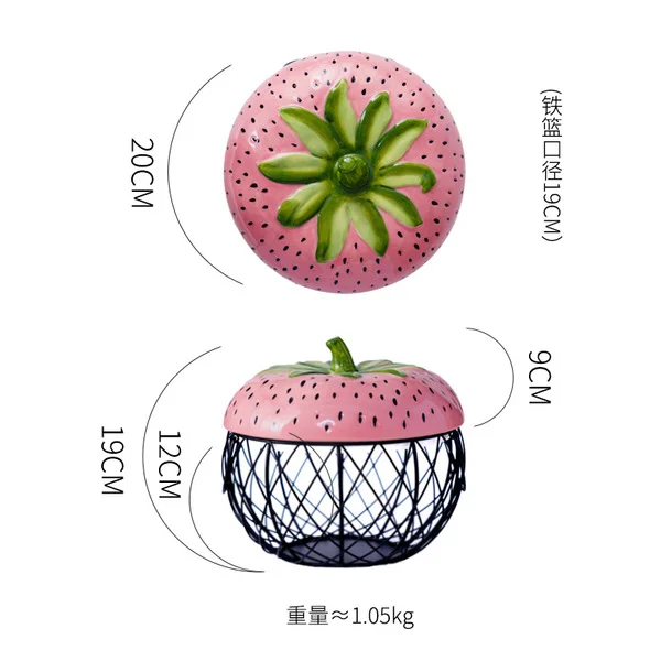 Ceramic storage basket-pink strawberry
