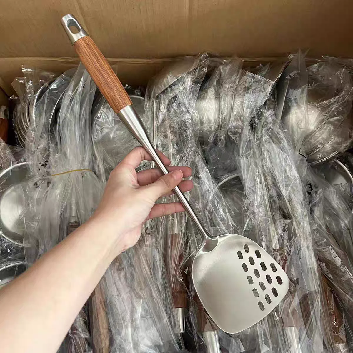 Stainless Steel Kitchen Utensils for Daily Use: Heat-Resistant Wooden Handle Spatula, Hot Pot Skimmer, Flour Scoop, Cooking Spoon