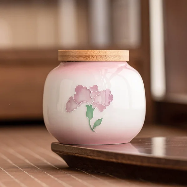 Hand-Painted Carved Ceramic Tea Cans Moisture-Proof and Dust-Proof Home Office Small Tea Cans Green Tea Black Tea Sealed Cans Single Cans