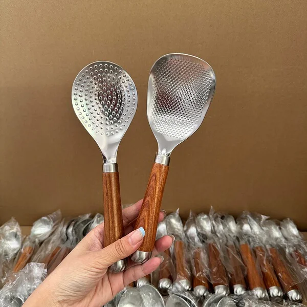 304 Stainless Steel Rice Spoon, Non-Stick Pot, Rosewood Handle Rice Spoon, Vertical Rice Spoon, Accessible Luxury Household Rice Shovel