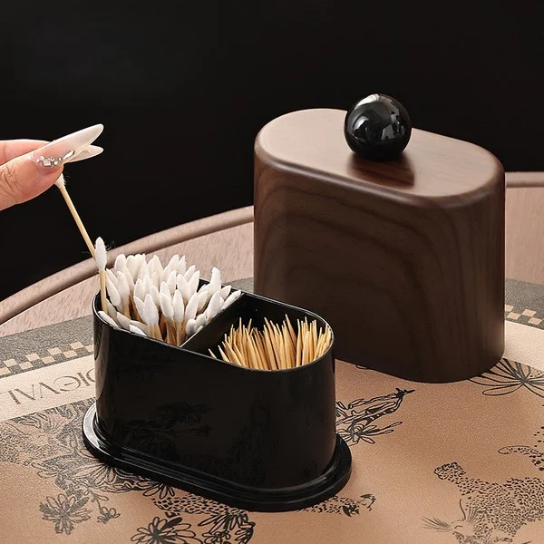 Imitation wood grain toothpick and cotton swab storage box
